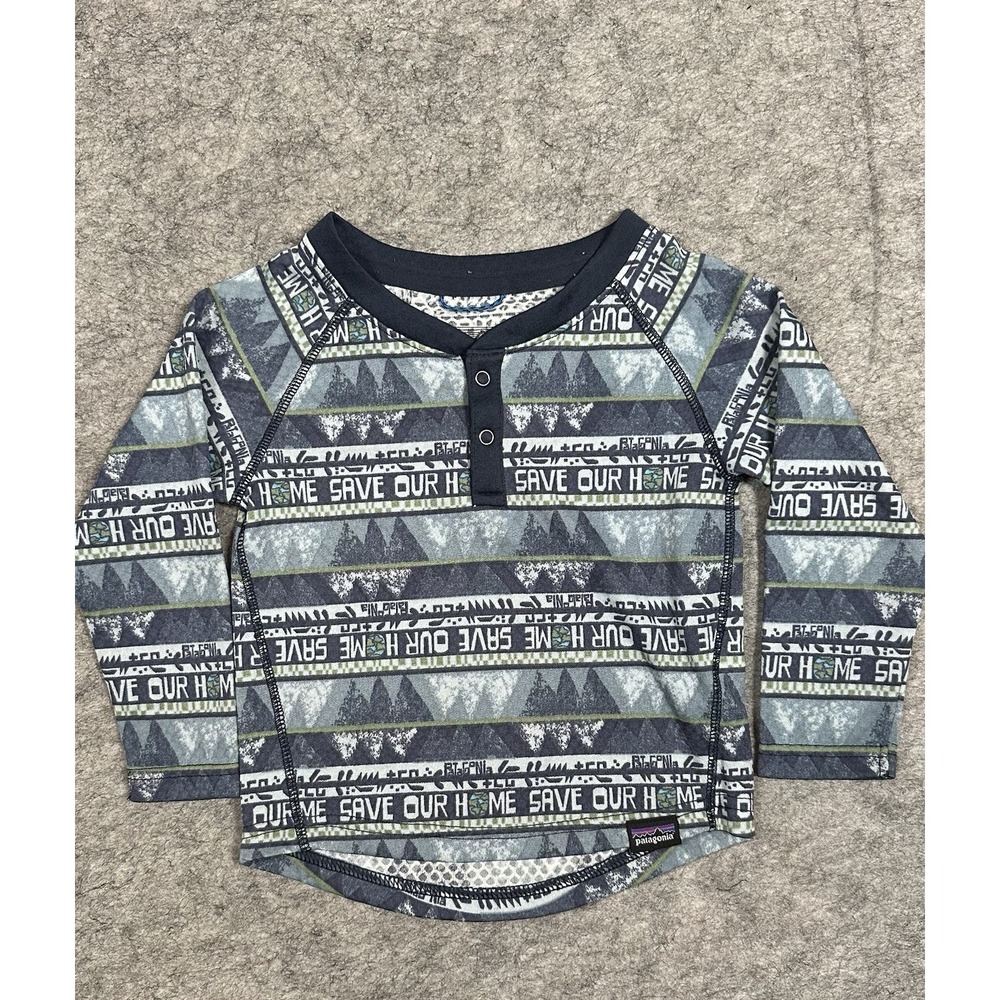 Patagonia Baby 12-18M Blue Capilene Midweight Henley Base Layer Long Sleeve